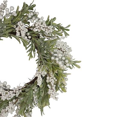 Artificial Christmas Wreath with Frosted Foliage and Berries 20-Inch Unlit
