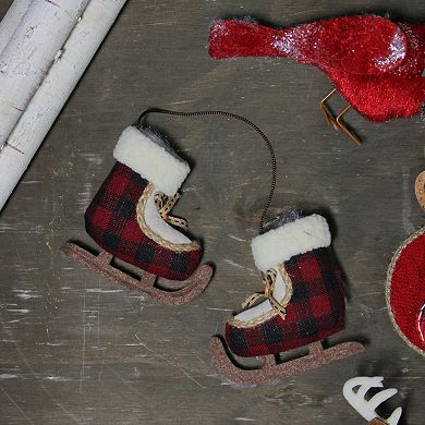 4" Red and White Plush Plaid Ice Skates Christmas Ornament