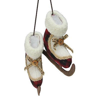 4" Red and White Plush Plaid Ice Skates Christmas Ornament
