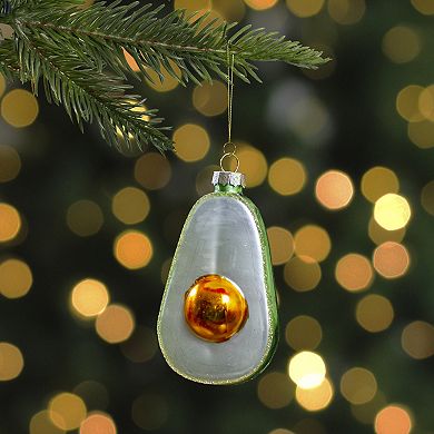 3.5" Green and White Avocado Glass Christmas Ornament