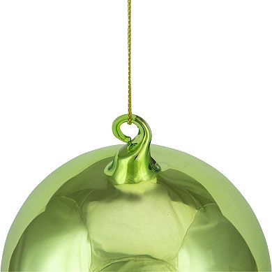 3.5" Shiny Lime Green and Matte White Glass Christmas Ornament