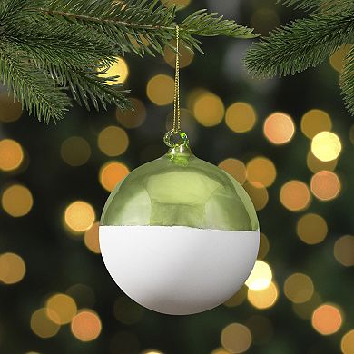3.5" Shiny Lime Green and Matte White Glass Christmas Ornament