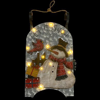 17" LED Lighted Wooden Sled with Snowman and Cardinal Christmas Decoration