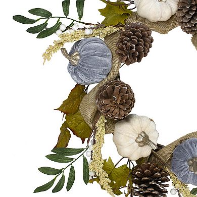 Pumpkins Foliage Grapevine Artificial Thanksgiving Wreath 24-Inch Unlit