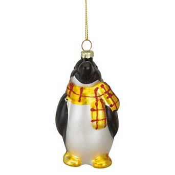 3.75" Black White and Yellow Glass Penguin Christmas Ornament