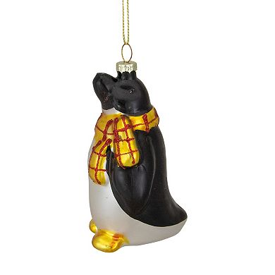 3.75" Black White and Yellow Glass Penguin Christmas Ornament