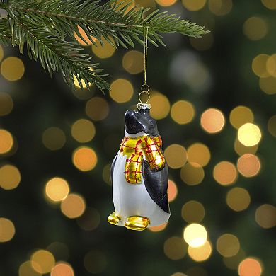 3.75" Black White and Yellow Glass Penguin Christmas Ornament