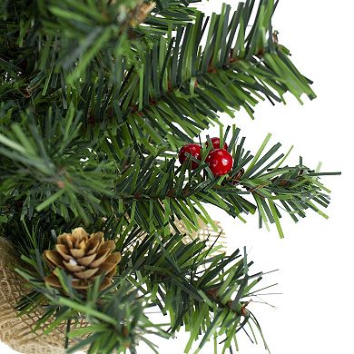 16" Potted Red Berries and Pine Cones Medium Artificial Christmas Tree Unlit