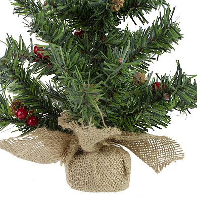 16" Potted Red Berries and Pine Cones Medium Artificial Christmas Tree Unlit