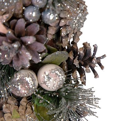 Pastel Pink Pine Cones and Stars Glittered Artificial Christmas Wreath  13-Inch  Unlit