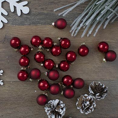 24ct Red Dual Finish Glass Christmas Ball Ornaments 1" (25mm)