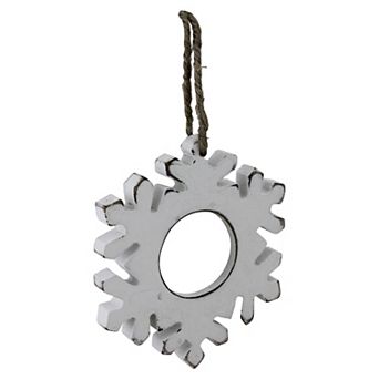 4.75" Rustic White Embossed Snowflake with Mirror Medallion Christmas Ornament