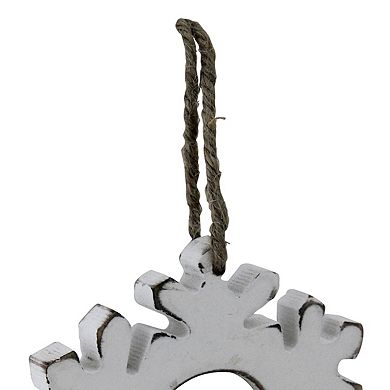 4.75" Rustic White Embossed Snowflake with Mirror Medallion Christmas Ornament