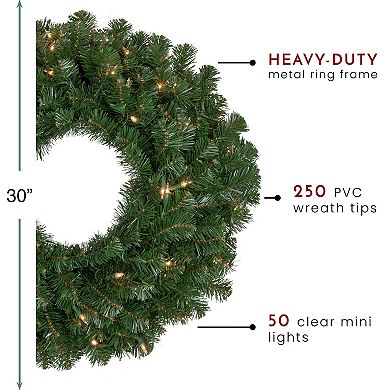 30" Pre-Lit Deluxe Windsor Pine Artificial Christmas Wreath Clear Lights