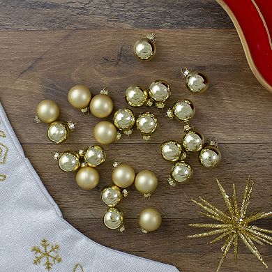 24ct Gold 2 Finish Mini Glass Christmas Ball Ornaments 1" (25mm)