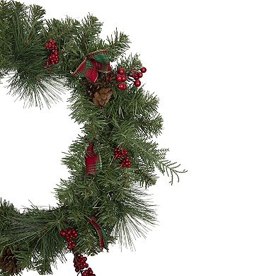 Pine Cones and Berries Artificial Christmas Wreath with Ribbon 24-Inch Unlit