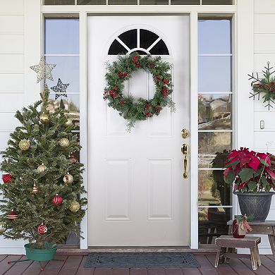 Pine Cones and Berries Artificial Christmas Wreath with Ribbon 24-Inch Unlit