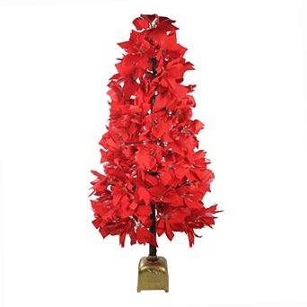 4' Pre-Lit Fiber Optic Color Changing Red Poinsettia Christmas Tree