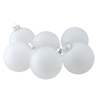 6 ct White and Silver Matte Frosted Glass Christmas Ball Ornaments 3.25" (80mm)