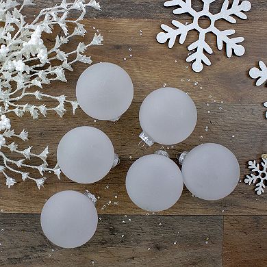 6ct White and Silver Matte Frosted Glass Christmas Ball Ornaments 3.25" (80mm)