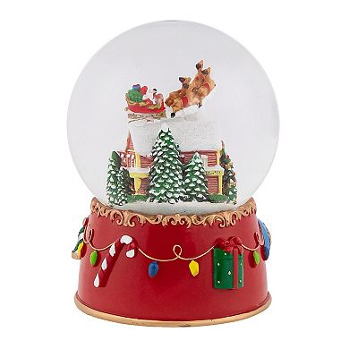 7" Santa and Reindeer Christmas Night Musical Snow Globe