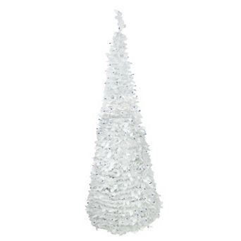 6ft Lighted White Tinsel Pop-Up Artificial Christmas Tree Blue Lights