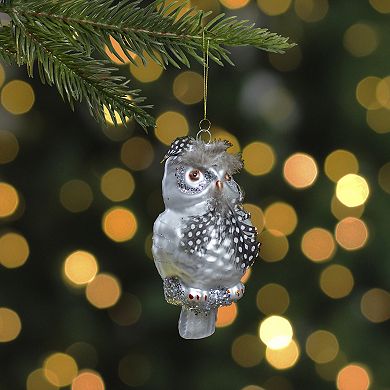 5" Silver and Brown Glass Snow Owl Christmas Ornament