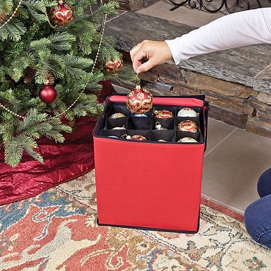 48ct Red and Black Zip Up Christmas Ornament Storage Tub