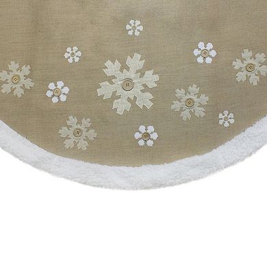 48-Inch Beige and White Snowflake Embroidered Christmas Tree Skirt