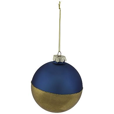 3.5" Blue and Gold Glass Ball Christmas Ornament