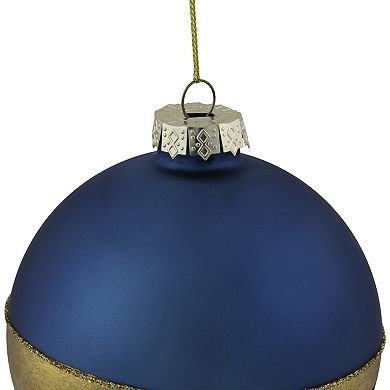 3.5" Blue and Gold Glass Ball Christmas Ornament