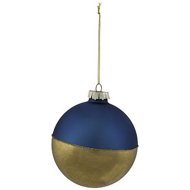 3.5" Blue and Gold Glass Ball Christmas Ornament