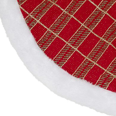 20" Red and Gold Plaid Glittered Mini Christmas Tree Skirt