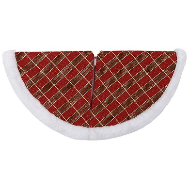 20" Red and Gold Plaid Glittered Mini Christmas Tree Skirt