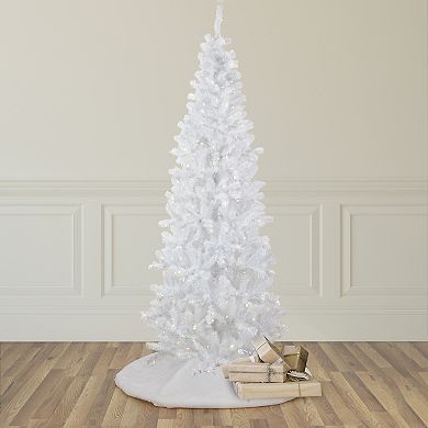 6.5' Pre-Lit Pencil White Georgian Pine Artificial Christmas Tree Warm White LED Lights