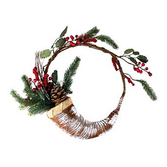 Frosted Cornucopia Artificial Christmas Wreath - 14-Inch Unlit