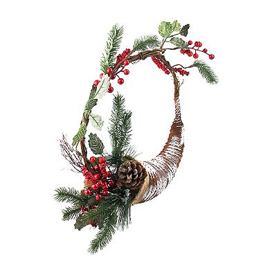 Frosted Cornucopia Artificial Christmas Wreath - 14-Inch Unlit