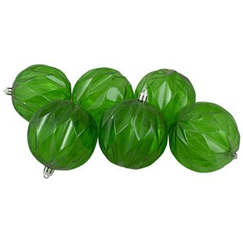 Set of 6 Green Rhombus Cut Shatterproof Transparent Christmas Ball Ornaments 3" (70mm)