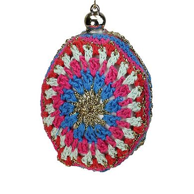 Red and Blue Knit Embroidered Hanging Christmas Ball Ornament 4" (100mm)