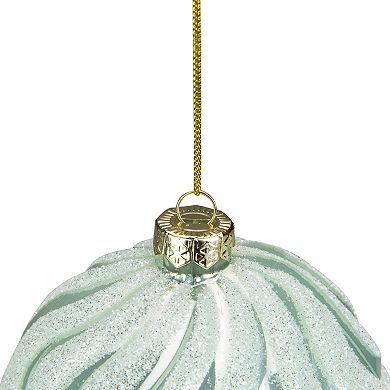 4" Green Glittered Swirled Glass Christmas Ball Ornament