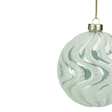 4" Green Glittered Swirled Glass Christmas Ball Ornament
