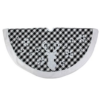 48" Black and White Plaid Reindeer Christmas Tree Skirt