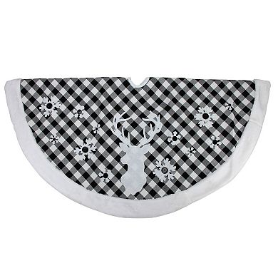 48" Black and White Plaid Reindeer Christmas Tree Skirt
