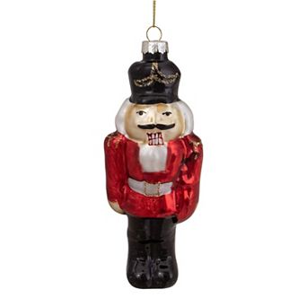5" Red and Black Nutcracker Hanging Glass Christmas Ornament