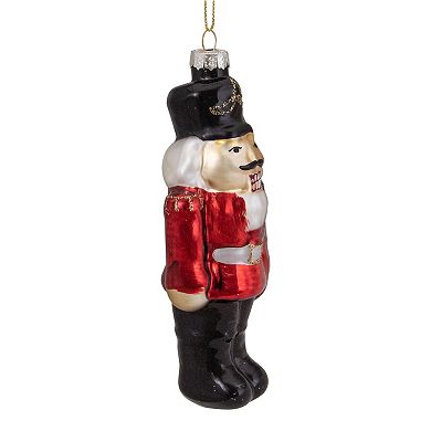 5" Red and Black Nutcracker Hanging Glass Christmas Ornament