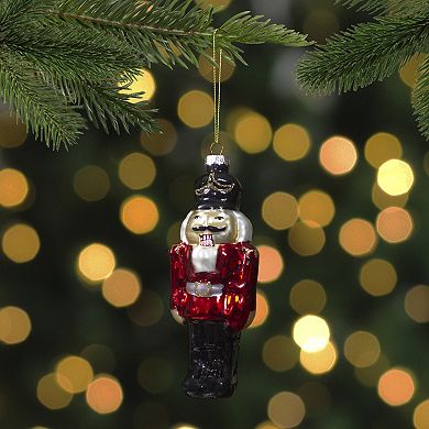 5" Red and Black Nutcracker Hanging Glass Christmas Ornament