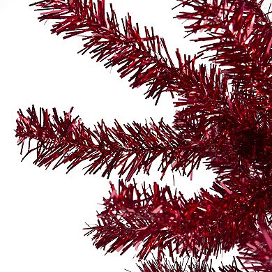 7' Metallic Red Tinsel Artificial Christmas Tree - Unlit