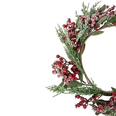 Frosted Red Berries with Leaves and Pine Artificial Christmas Wreath 18-inch Unlit
