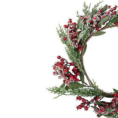 Frosted Red Berries with Leaves and Pine Artificial Christmas Wreath  18-inch  Unlit