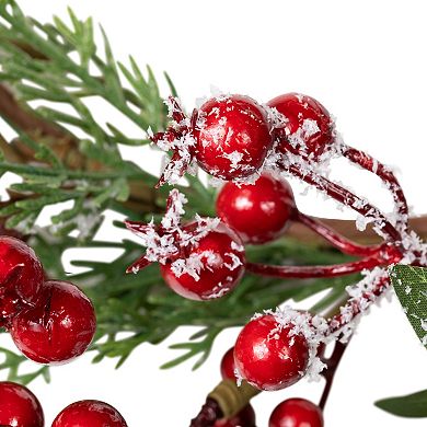 Frosted Red Berries with Leaves and Pine Artificial Christmas Wreath 18-inch Unlit